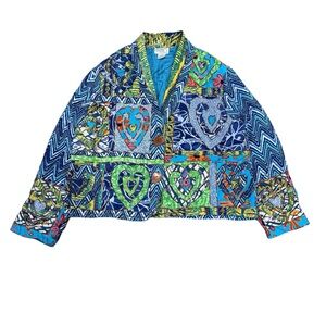 Minnie's Closet Patchwork‎ Jacket Blazer Tapestry Artsy XL Multicolored Hearts
